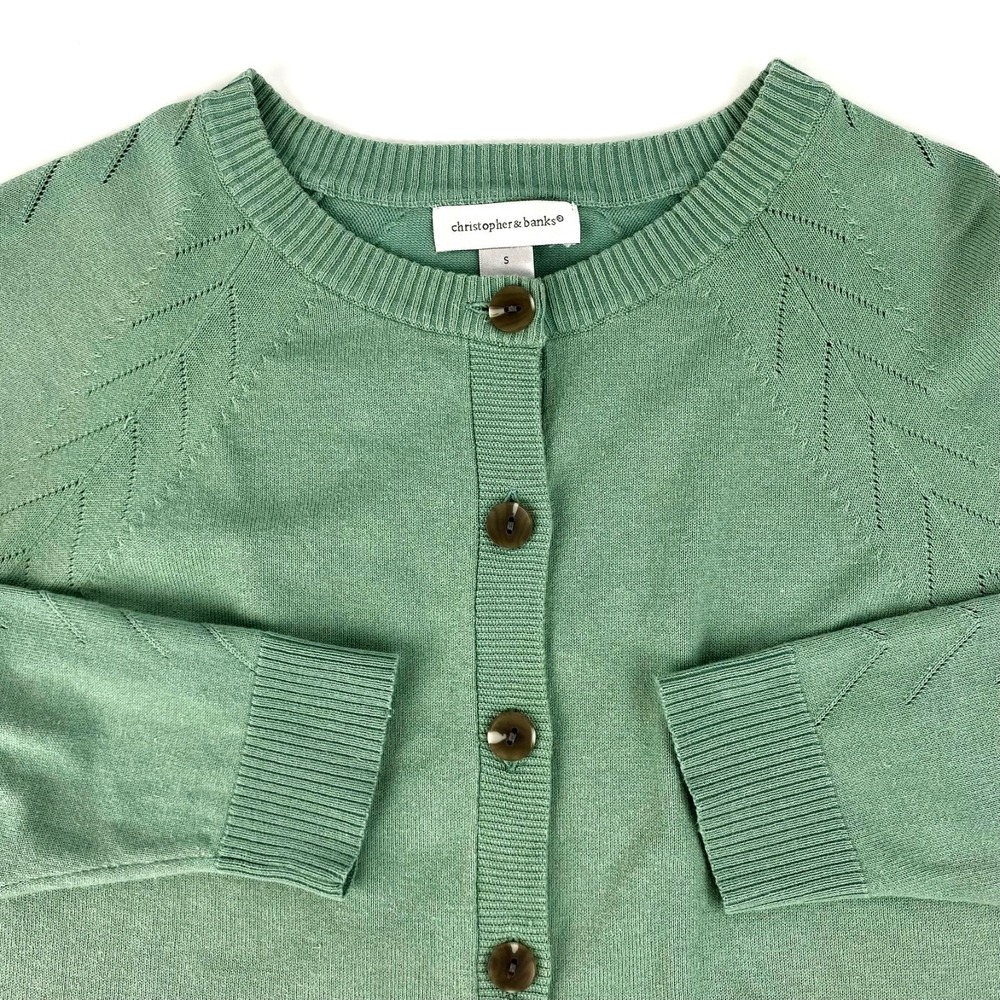 Christopher & Banks Cardigan Sweater Women's S Teal Green Long Sleeves Button Up